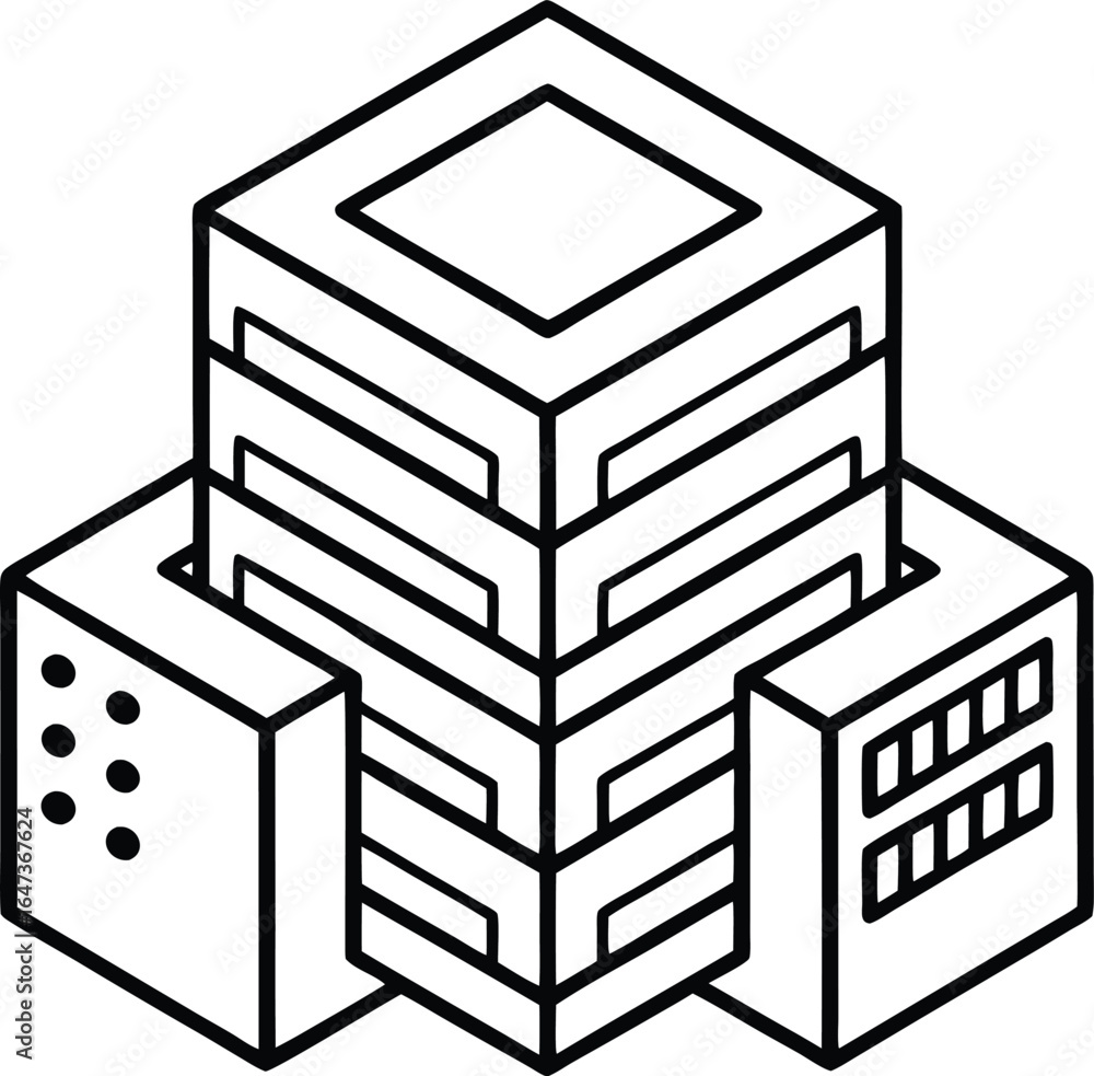 Aufkleber isometric line drawing of server racks with side units computer technology