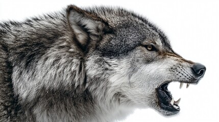 Fototapeta premium Furious Gray Wolf Portrait: Intense Expression of Anger in Wild Animal