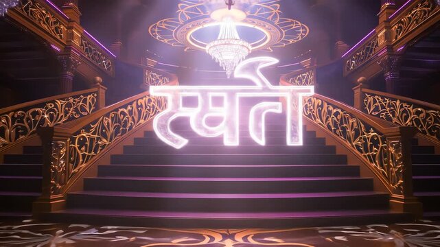 opulent grand staircase with glowing traditional symbol
