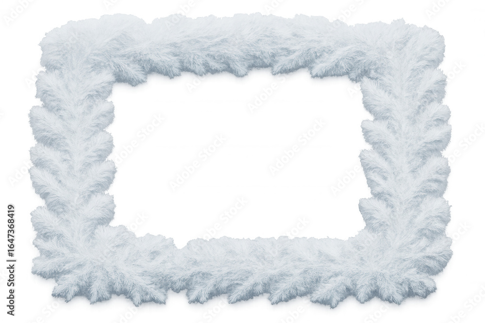 Poster snowy fir branches forming a rectangular frame on a transparent background, perfect for winter and c