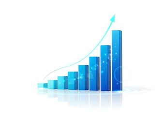 Upward trending blue bar graph illustrating financial growth and positive economic performance with a rising arrow