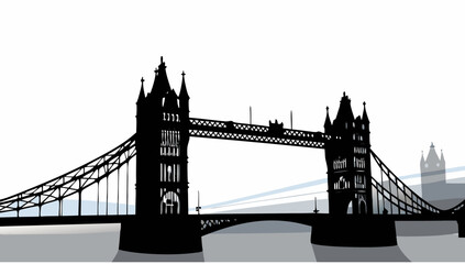 Silhouette of the tower bridge in london with detailed architectural elements and a white background scene |  editable eps vectors