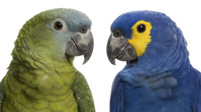 Two colorful parrots face each other