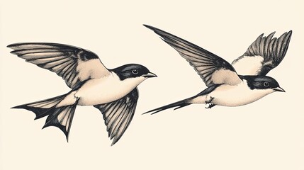 Fototapeta premium flying swallows isolated on colored background.
