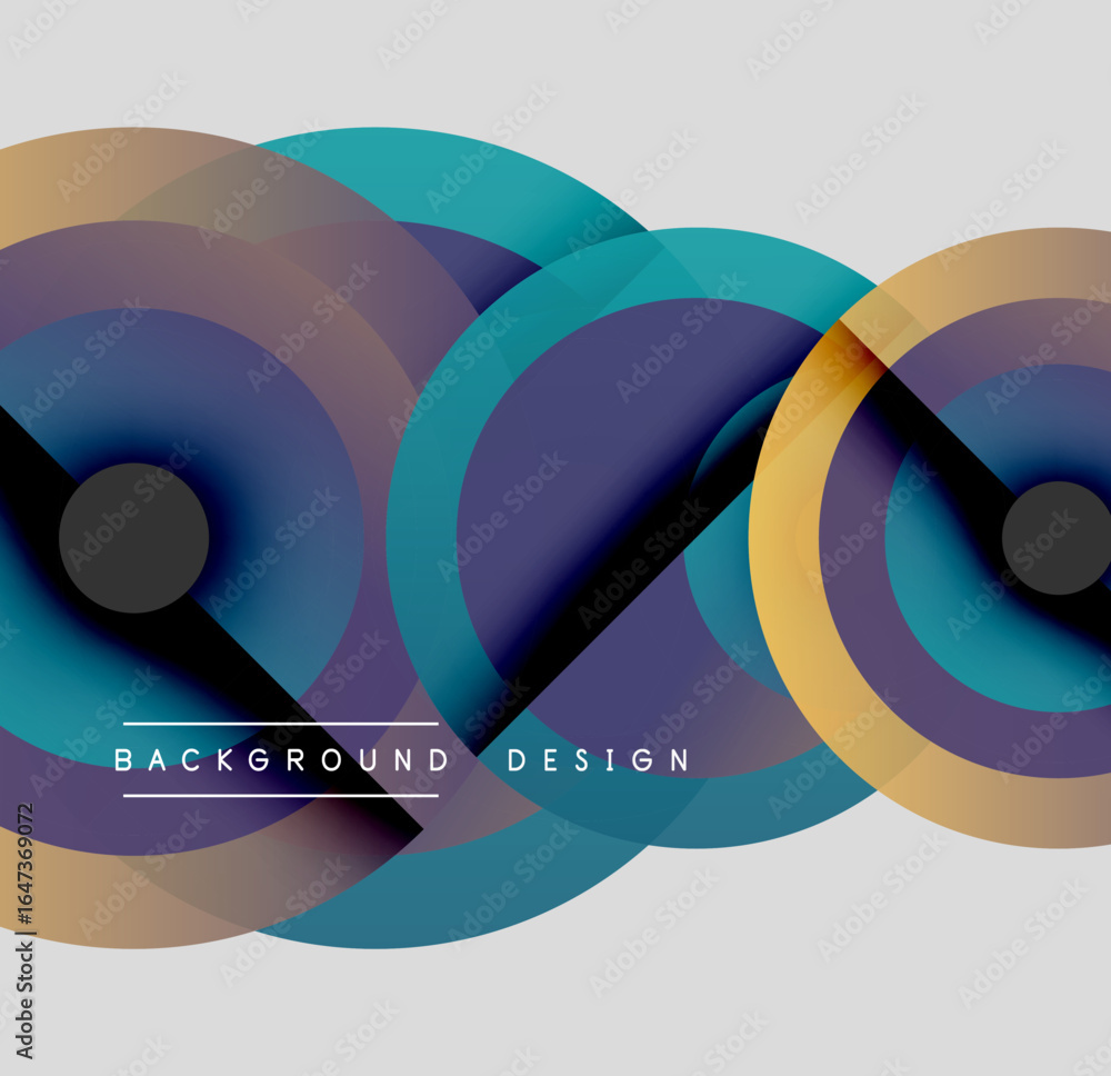 Poster abstract layered circles create dynamic visual effect. colors blend, forming modern background desig