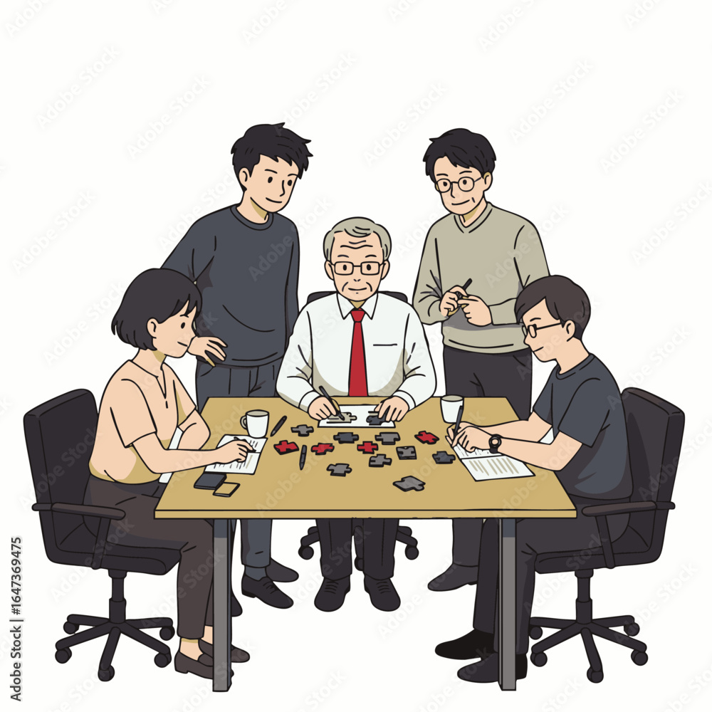 Poster a diverse, multi-generational team collaborates effectively around a conference table, fostering an 
