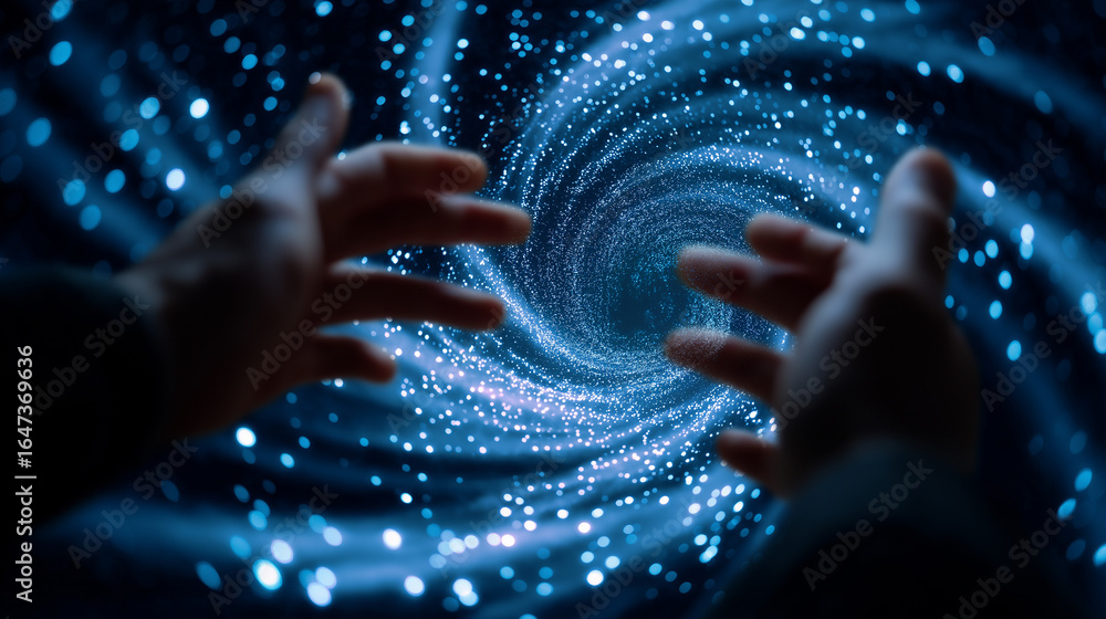 Poster big data management visualized with swirling data vortex