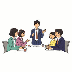 A dynamic and inclusive multi-generational business team, featuring diverse individuals and female leadership, collaborates effectively during a productive corporate meeting.