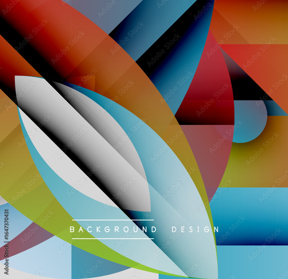 Aufkleber abstract geometric shapes overlap, creating vibrant colorful composition. modern design utilizes gra