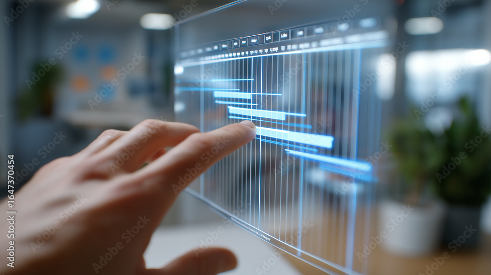 Poster interactive holographic gantt chart for project management efficiency