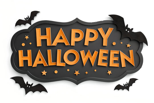 happy halloween lettering calligraphy logo with pumpkin, bat and spider web - Powered by Adobe