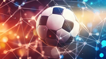 Naklejka premium Futuristic depiction of football with network connections and bokeh lights