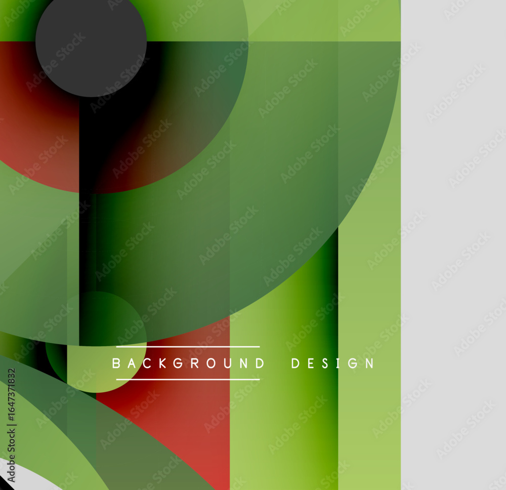 Poster abstract geometric shapes overlap. green, red, black, white hues blend smoothly. modern design eleme