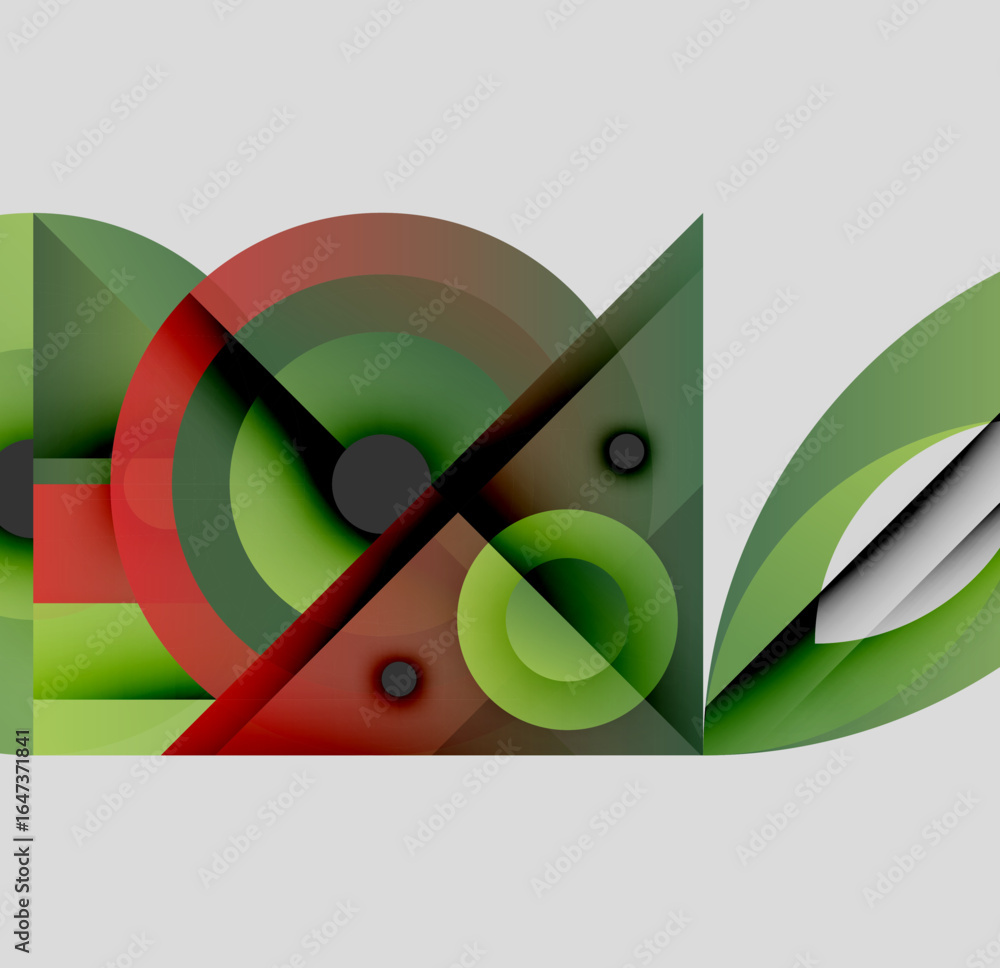 Aufkleber abstract composition. overlapping shapes, circles, lines create dynamic visual effect. green, red, g