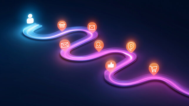 Customer Journey Map Visualized as a Glowing Pathway - Powered by Adobe