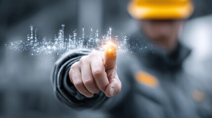 Energy Worker Engaged with Digital Interface Monitoring Smart Grid Outputs