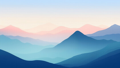 Fototapeta premium Ilustration of distant mountains background pastel colors, pink and blue