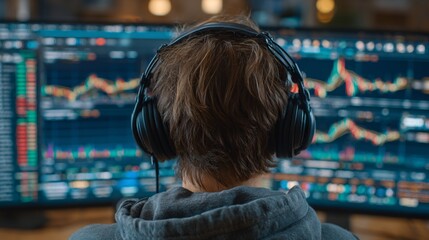 Enthusiastic Viewer Immersed in Stock Market Analysis Through Livestream