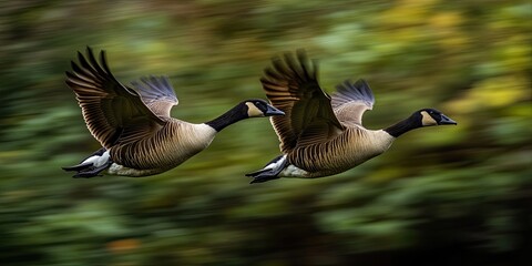 Photograph Two Geese Flight Blurred