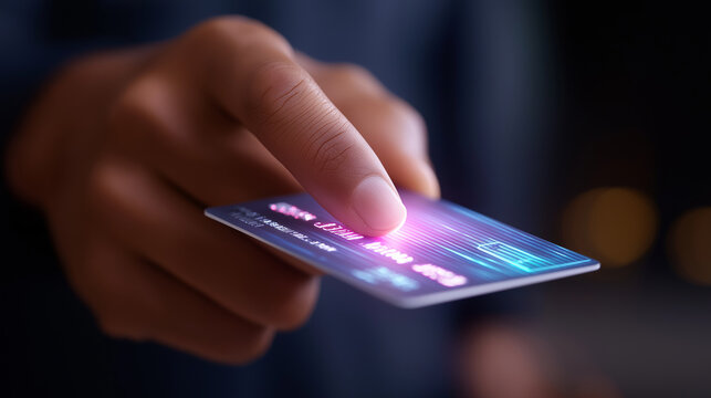 Futuristic Payment Terminal with Digital Credit Card Interaction