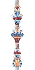 Oriental Arabic ornament seamless border vertical. Vases lotus, ancient column. Ethnic patterns. Watercolor illustration isolated from background. For souvenir merchandise, textile, stationery