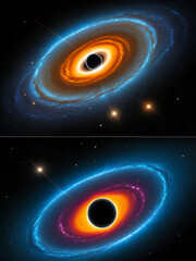 Supernova explosion near a black hole with gravitational waves and dark matter showing the cosmic microwave background and redshift