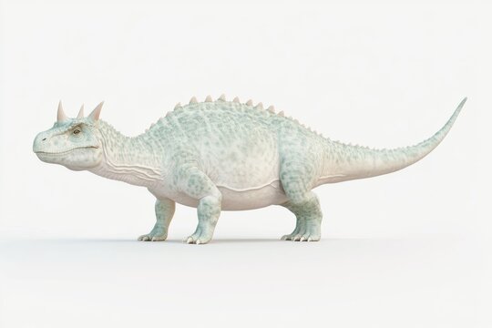Realistic dinosaur depiction of rajasaurus on white background for paleontology art projects