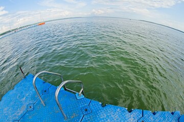 Lake Narach, Belarus, July 16, 2025. A place for swimming.                               