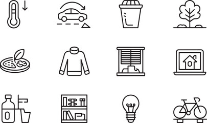 Eco friendly icons set with environmental and lifestyle elements vector