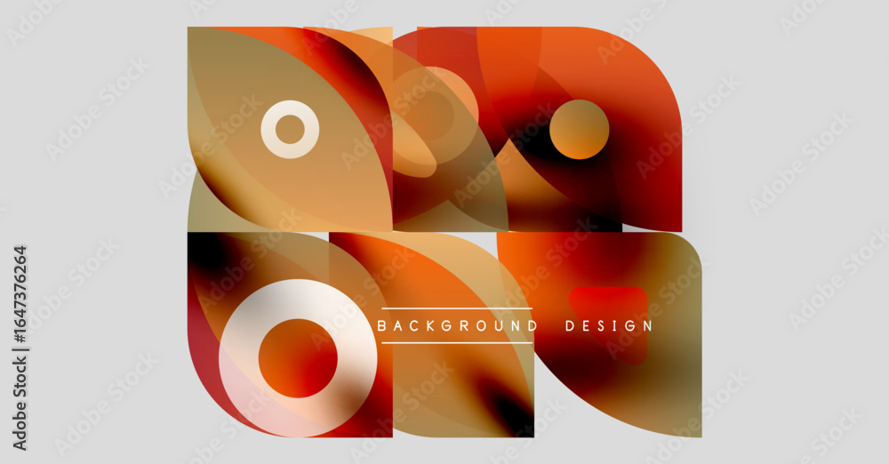 Poster abstract design features flowing shapes, warm colors, circles. modern composition suitable for backg