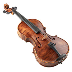 Ai generated image of acoustic wooden violin with strings and bow, a classical musical instrument used for orchestra performance, isolated on transparent background