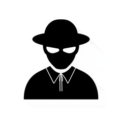Black Silhouette of a Person in a Hat and Mask with Long Shadow