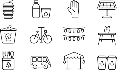 Eco friendly lifestyle icons set black