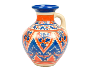 Isolated on white background, realistic Greek amphora miniature featuring detailed craftsmanship, classic terracotta tones, smooth curved handles, ancient Mediterranean style, perfect for historical d