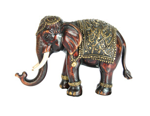Obraz premium Realistic Indian elephant figurine isolated on white background, showing lifelike texture, fine details, cultural charm, elegant design, artistic craftsmanship, natural color tones, decorative appeal,