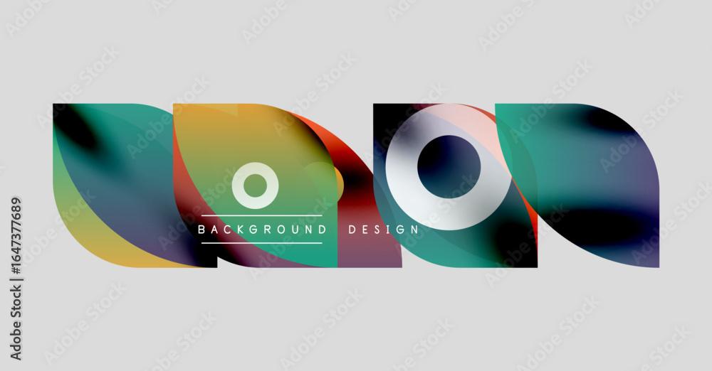 Poster abstract colorful shapes overlap, creating dynamic visual effect. text reads background design withi