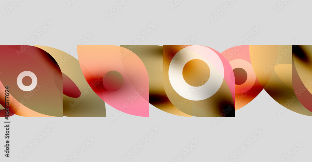 Poster abstract composition featuring overlapping colorful arcs, circles. soft gradients create dynamic vis
