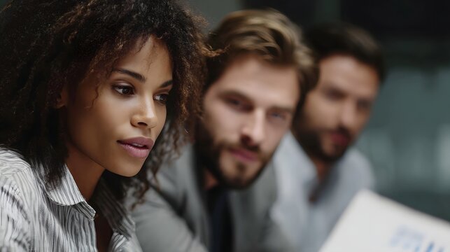 A team of professionals reviewing advertising results in an analytical setting  long title A diverse team of business professionals collaborating to