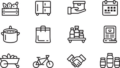 Food delivery and shopping icons grocery