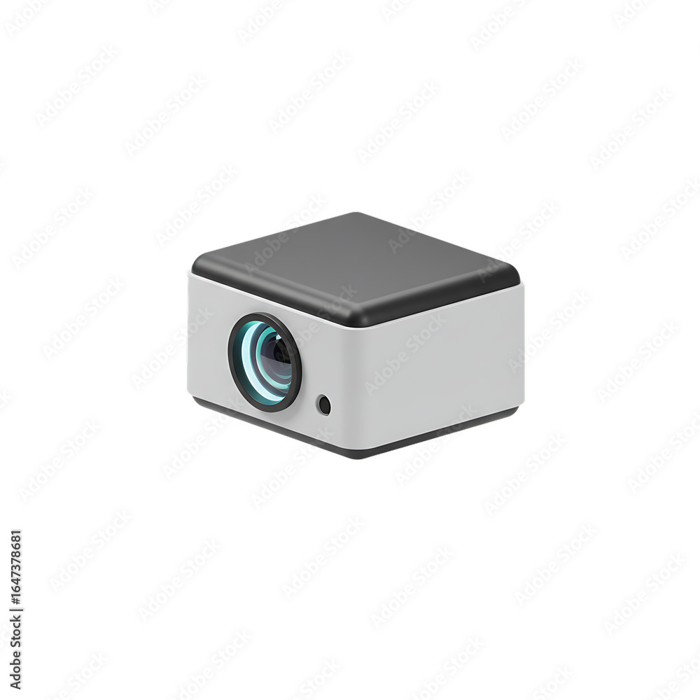Poster futuristic 3d holographic projector render. minimalist tech device floating on white.