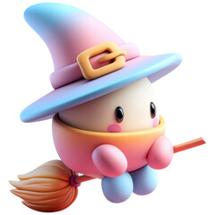 Pastelcute flying witch halloween decor cartoon witch cute character with soft colors flying on broomstick wearing pastel witch hat and gloves