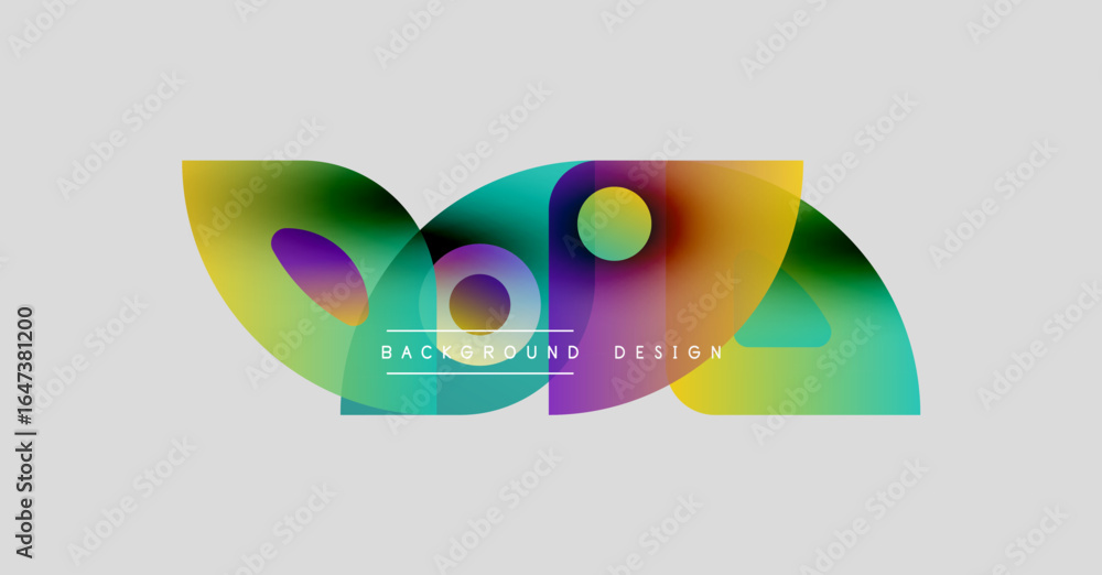Poster abstract colorful shapes overlap, creating dynamic background. text reads background design. bright 