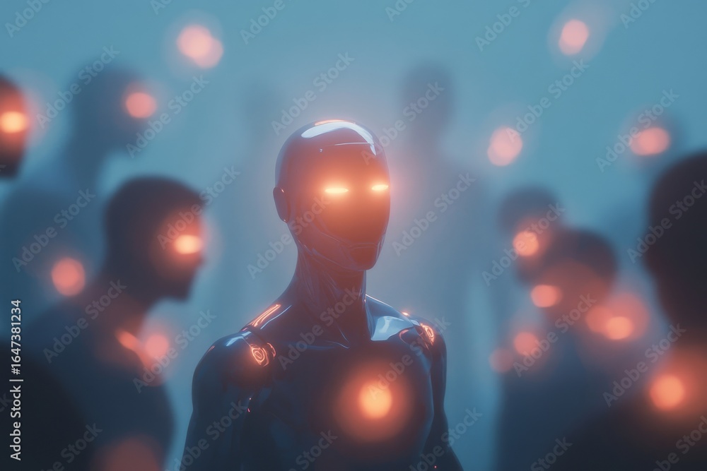 Poster exploring ai ethics through robot interaction and technology concepts