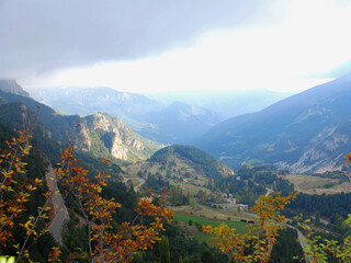 Fog and dense clouds in the Pyrenees mountains in autumn