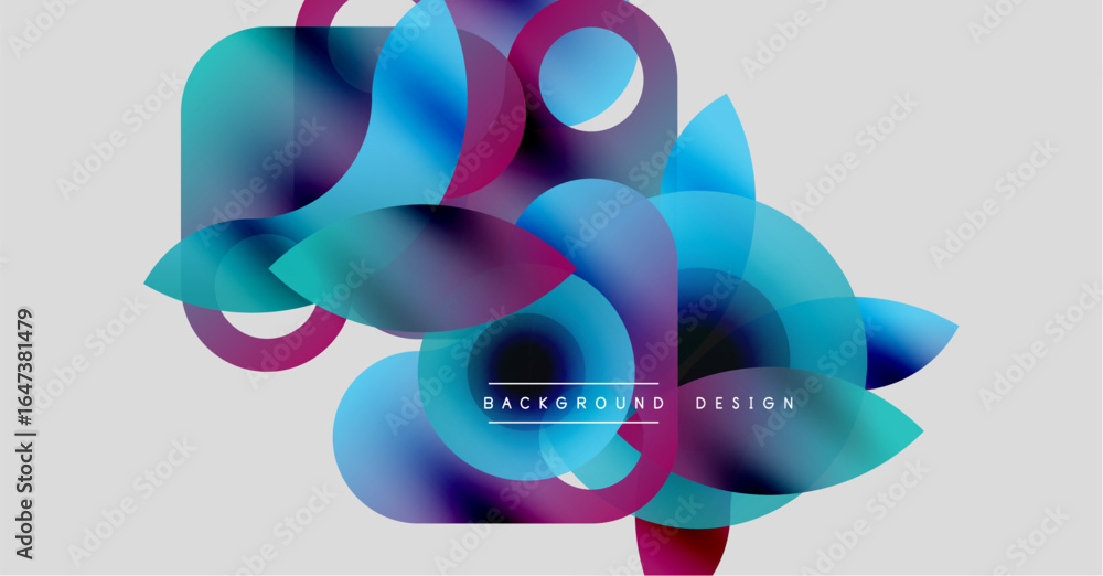Poster abstract colorful shapes overlap, creating dynamic visual composition. gradient hues blend, forming 