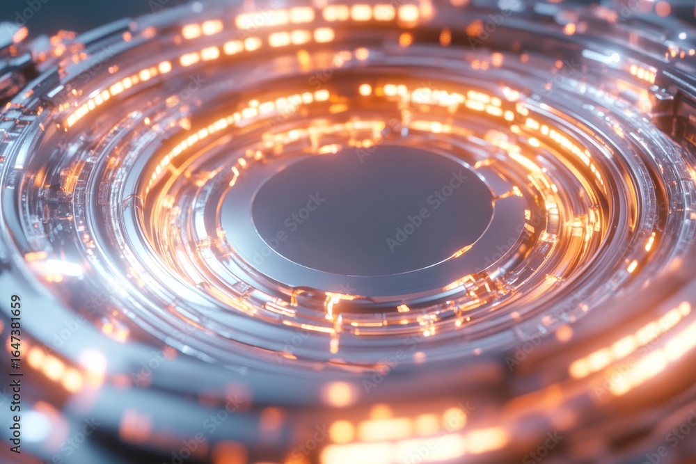 Poster futuristic robotics design with circular glowing core for innovative technology concepts