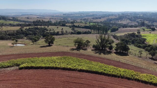 Sao Benedito Das Areias Skyline At Mococa In Sao Paulo Brazil. Countryside City. Rural Cityscape. Sao Benedito Das Areias Skyline At Mococa In Sao Paulo Brazil. Agriculture Field. Outdoor Scene.