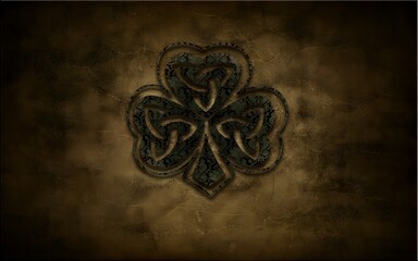 Rustic celtic knot design in the shape of a shamrock, with a vintage texture, creating an ancient and decorative pattern, reminiscent of irish culture, perfect for backgrounds and ornamental elements