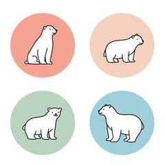 Polar Bears Four pastel circles contain illustrations of polar bears in black & white