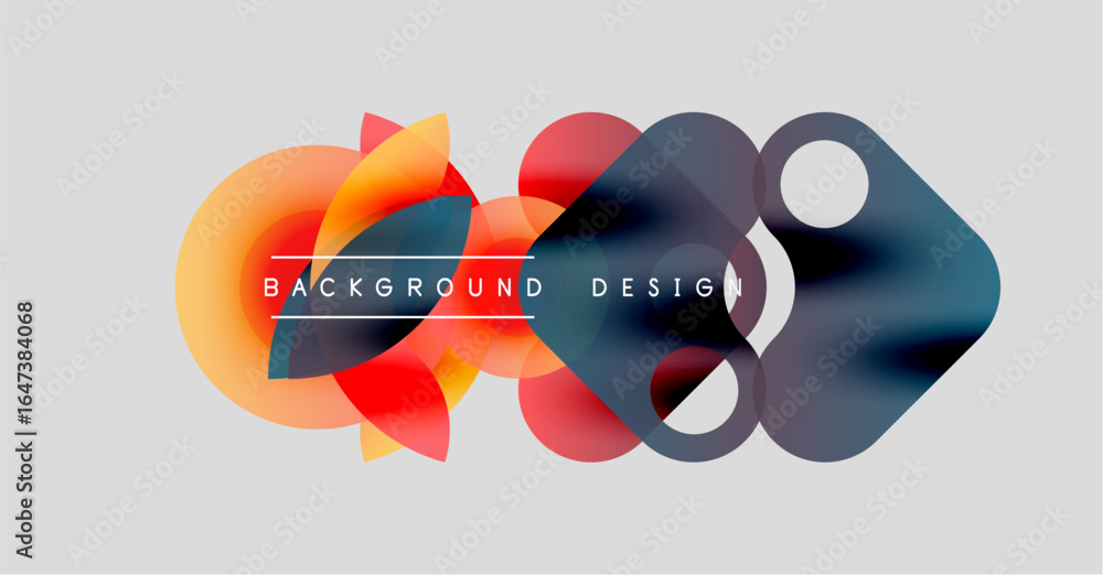 Poster abstract colorful shapes overlap, creating dynamic visual effect. background features gradients, cur